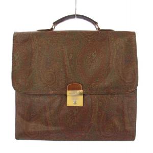 ビジネスバッグ ブリーフケース 書類カバン ハンドバッグ レザー ペイズリー柄 プッシュロック式 茶 ブラウン