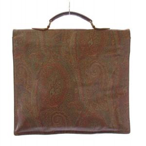 ETRO ビジネスバッグ ブリーフケース 書類カバン ハンドバッグ レザー ペイズリー柄 プッシュロック式 茶 ブラウン