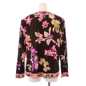 LEONARD FASHION カットソー 長袖 クルーネック ストレッチ 花柄 ウール シルク混 LL ピンク 茶 ブラウン
