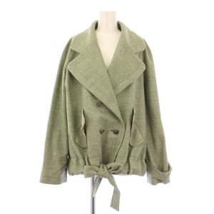 ジャケット アウター ダブル ショート丈 ウール シルク リボン 38 緑 グリーン /BB
