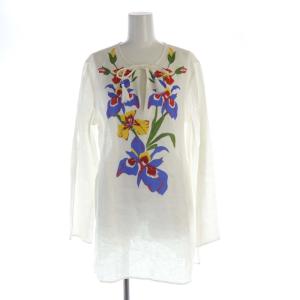 シャツ ブラウス チュニック 花刺繍 長袖 白 ホワイト /RO