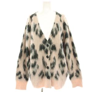 レオパードカーディガン シャギーニット ラムウール混 モヘヤ混 総柄 長袖 F ピンク 黒 ブラック 600-3122007