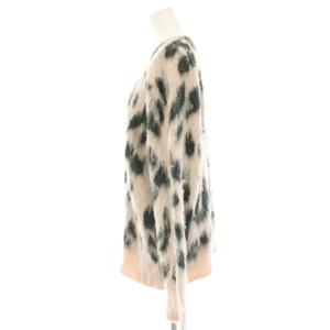 ROSE BUD レオパードカーディガン シャギーニット ラムウール混 モヘヤ混 総柄 長袖 F ピンク 黒 ブラック 600-3122007