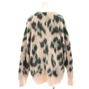 ROSE BUD レオパードカーディガン シャギーニット ラムウール混 モヘヤ混 総柄 長袖 F ピンク 黒 ブラック 600-3122007