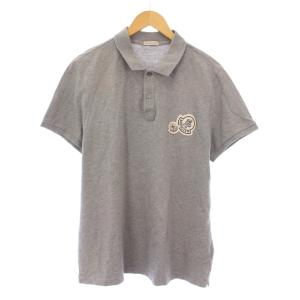 ポロシャツ 半袖 レギュラーカラー ハーフボタン ロゴ ワッペン ワンポイント ストレッチ XL グレー