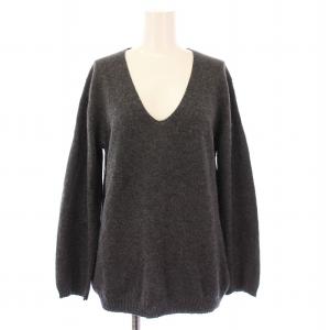 ニット セーター 長袖 Vネック 薄手 カシミヤ 麻 リネン混 無地 F グレー /BB