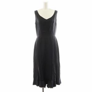 ワンピース ロング丈 ノースリーブ 切替 デニム地 インディゴ 黒 ブラック /AN47