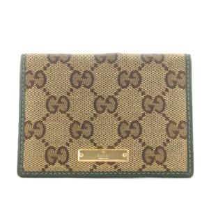 GGキャンバス パスケース 名刺入れ カード入れ レザー ベージュ カーキ /AN3 OH