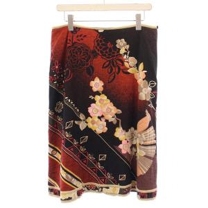 FASHION フレアスカート ミモレ ロング ストレッチ 総柄 ウール シルク混 76 マルチカラー