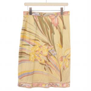 FASHION タイトスカート ひざ丈 ストレッチ 花柄 総柄 76 ベージュ マルチカラー /BB