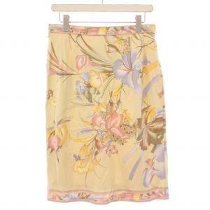 LEONARD FASHION タイトスカート ひざ丈 ストレッチ 花柄 総柄 76 ベージュ マルチカラー /BB