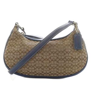 ミニシグネチャー ショルダーバッグ キャンバス レザー ベージュ 紺 ネイビー 6344 /AN2