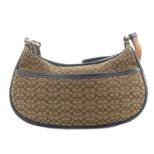 COACH ミニシグネチャー ショルダーバッグ キャンバス レザー ベージュ 紺 ネイビー 6344 /AN2