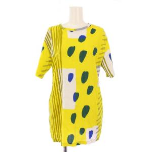 京型友禅 坂尾織物 Tシャツ カットソー 半袖 クルーネック 総柄 L 黄色 イエロー /BB