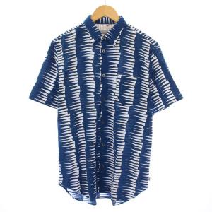 京型友禅 坂尾織物 カジュアルシャツ 半袖 レギュラーカラー 総柄 L 青 ブルー 白 ホワイト /BB