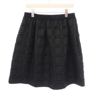 フレアスカート イージー ひざ丈 ウエストゴム 総柄 46 黒 ブラック /BB