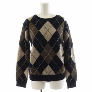 ニット セーター 長袖 アーガイル柄 ウール M ベージュ 紺 ネイビー 23206-1-85141 /AN38