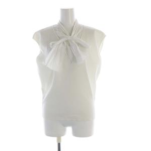 マテリアルコンビ ボウタイプルオーバー カットソー ニット リボン ノースリーブ S 白 ホワイト 11022202408