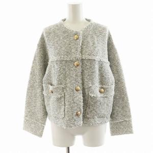 23AW ツイードニットカーデ ノーカラージャケット 金ボタン 36 グレー 33359951 /AN40