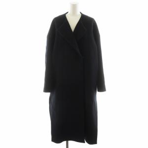 Beaverノーカラーオーバーコート ロング丈 ウール アウター 黒 ブラック 18020500502030