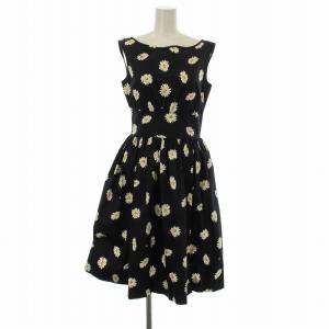 ワンピース ロング 花柄 ノースリーブ 0 黒 ブラック 白 ホワイト 黄 イエロー NJMU5916