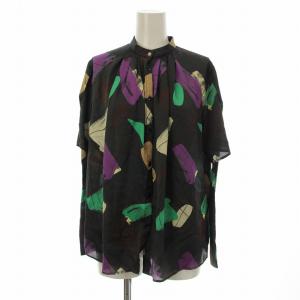 アートフォームプリントブラウス バンドカラー シャツ 半袖 総柄 1 マルチカラー 509402007