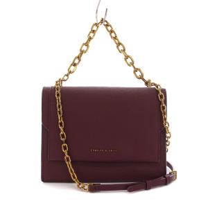 フロントフラップ チェーンハンドルクロスボディバッグ ハンドバッグ 2WAY ショルダー ボルドー /YM
