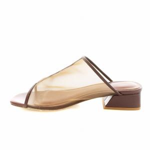 TODAYFUL シアーパイピングサンダル スクエアトゥ シースルー チャンキーヒール 38 茶 ブラウン 12011013