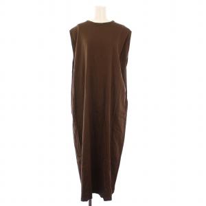 ワンピース マキシ ロング ノースリーブ クルーネック ストレッチ 無地 2 茶 ブラウン SL8S-T691