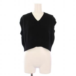 ショートベスト ニット プルオーバー Vネック ストレッチ 無地 S 黒 ブラック 23080923000010