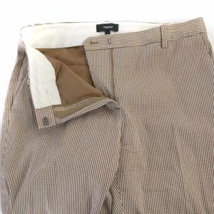 Theory CRISP SEERSUCKER/TREECA 4 N テーパードパンツ チェック ジップアップ 4 茶