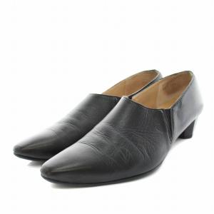 パンプス スクエアトゥ チャンキーヒール レザー 23.5cm 黒 ブラック 3720301 /YT