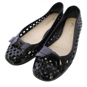 バレエシューズ フラットシューズ エナメル リボン 35 黒 /TK