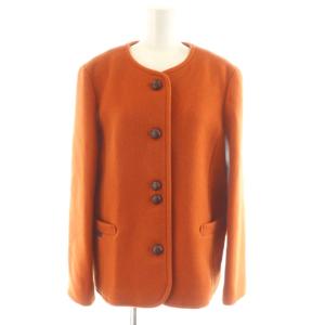 ノーカラージャケット くるみボタン ウール アウター M オレンジ DD374FJM008 /AN27