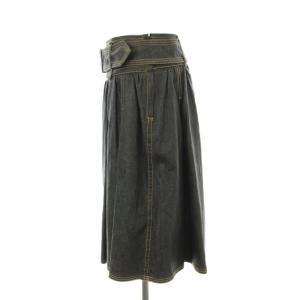 BURBERRY BLACK LABEL デニムプリーツスカート フレア ミニ ベルト付き 40 黒 ブラック D5S67-117-09 /KU