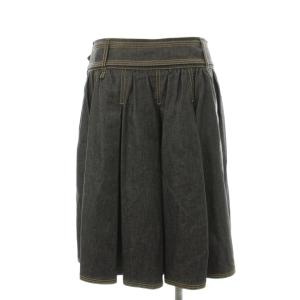 BURBERRY BLACK LABEL デニムプリーツスカート フレア ミニ ベルト付き 40 黒 ブラック D5S67-117-09 /KU