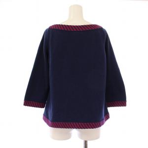 CHANEL ココマークボタンカシミヤニット 40 ネイビー ピンク P40296K02905