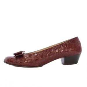 Salvatore Ferragamo パンプス ヴァラ レザー 型押し 5C 茶 64634 /TK