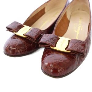 Salvatore Ferragamo パンプス ヴァラ レザー 型押し 5C 茶 64634 /TK