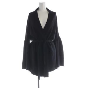 カーディガン ニット ミドル フレアスリーブ ベルト付き 七分袖 S 黒 ブラック /RO