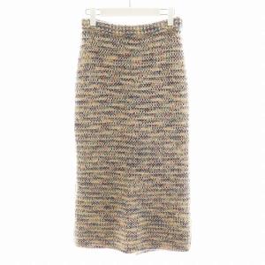 ミックスヤーンストレートスカート タイトスカート ロング丈 モヘヤ混 マルチカラー ベージュ ピンク 青