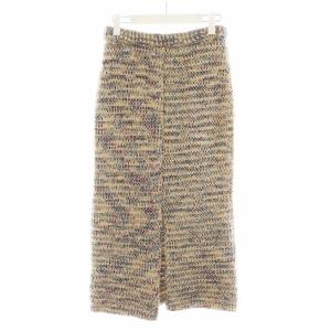 martinique ミックスヤーンストレートスカート タイトスカート ロング丈 モヘヤ混 マルチカラー ベージュ ピンク 青