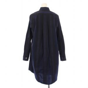 sacai シャツワンピース ひざ丈 長袖 レギュラーカラー ボーダー柄 切替 1 黒 ブラック 紺 ネイビー /BB