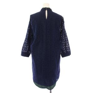sacai luck ワンピース ひざ丈 長袖 スタンドカラー 刺繍 2 紺 ネイビー 緑 グリーン /BB