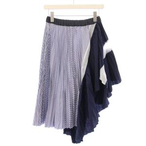 フレアスカート イージー 変形 ミモレ ロング ウエストゴム レース 切替 ストライプ柄 ペチコート付き