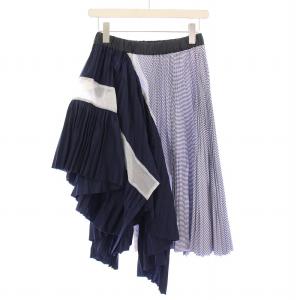 sacai フレアスカート イージー 変形 ミモレ ロング ウエストゴム レース 切替 ストライプ柄 ペチコート付き