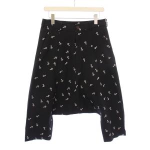 コムコム サルエルパンツ ジップフライ ストレッチ 刺繍 総柄 XS 黒 ブラック /BB