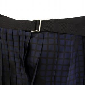 sacai ラップスカート 巻き プリーツ フレア ミモレ ロング チェック柄 ベロア 切替 1 黒 ブラック 紺