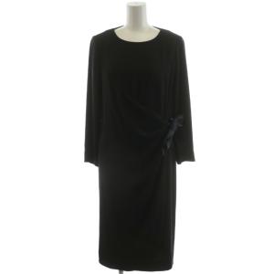 ワンピース ミモレ ロング 長袖 リボン 絹 シルク 9 黒 ブラック PA3106 /AN55