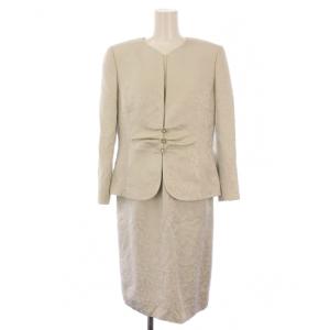 2点セット ワンピース ひざ丈 五分袖 ジャケット 総柄 シルク ウール 9 ライトグレー /BM